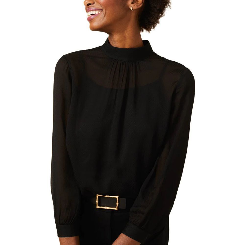 NWT J McLaughlin Womens Long Sleeve Black Sheer Mock Neck Lonne Blouse Size M
